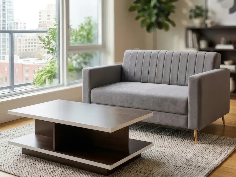 Tulip Upholstered 3 Seater Sofa in Grey Color With Rio Centre Table